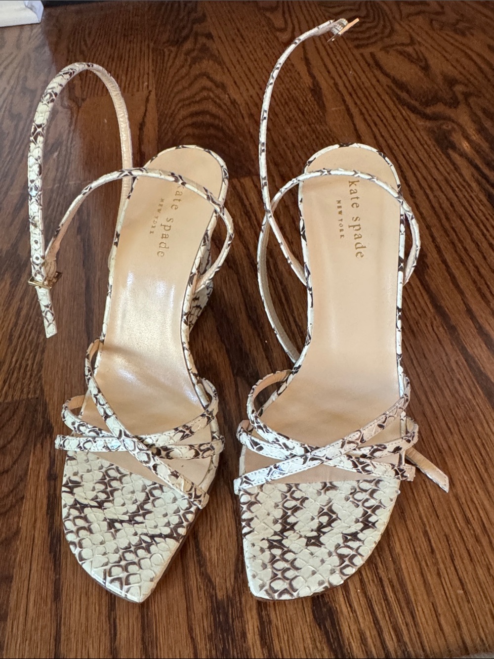 kate spade Cream Snake-Print Strappy Heels New